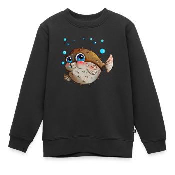 Kugelfisch mit Luftblasen Angler Kinder Geschenk - Kinder Premium Organic Sweatshirt - Schwarz - Vorne - AI Model Kid Female (0cm)