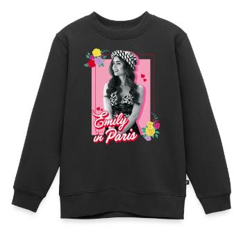 Emily In Paris Emily Schwarz Weiß Bild Mit Blumen - Kinder Premium Organic Sweatshirt - Schwarz - Vorne - AI Model Kid Female (0cm)