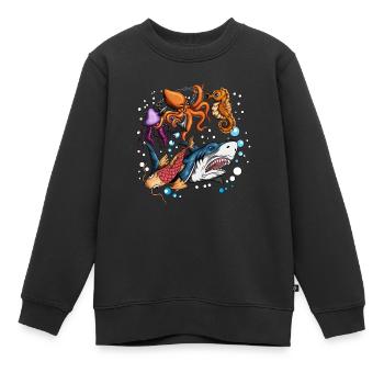 Conception De Poissons, Créature Marine, Poisson, Requin, Méduse, Poulpe - Sweat Premium enfant bio - noir - Devant - AI Model Kid Female (0cm)