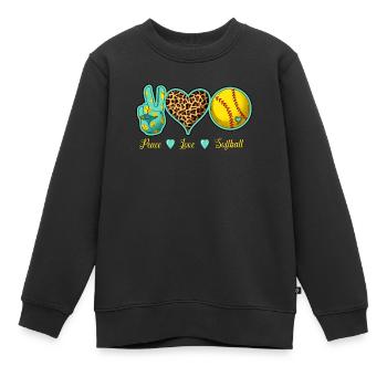 Liebe für Softball, Frieden Liebe Softball Graphik - Kinder Premium Organic Sweatshirt - Schwarz - Vorne - AI Model Kid Female (0cm)