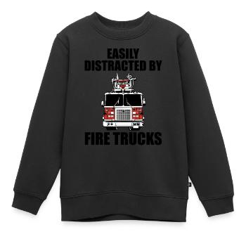 Leicht von Feuerwehrfahrzeugen abgelenkt - Kinder Premium Organic Sweatshirt - Schwarz - Vorne - AI Model Kid Female (0cm)