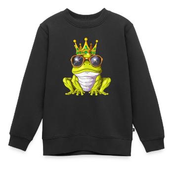 Cooler Froschkönig Royalty Kröten König Krone - Kinder Premium Organic Sweatshirt - Schwarz - Vorne - AI Model Kid Female (0cm)