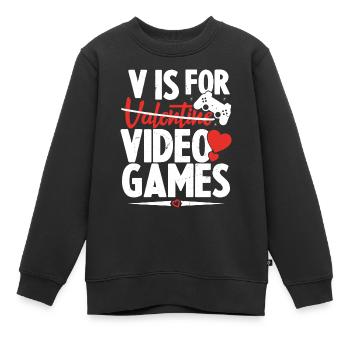V ist für Videospiele Lustiger Valentinstag - Kinder Premium Organic Sweatshirt - Schwarz - Vorne - AI Model Kid Female (0cm)