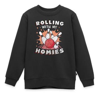 Rouler avec mon cadeau Homies Retro Bowling - Sweat Premium enfant bio - noir - Devant - AI Model Kid Female (0cm)