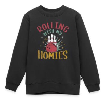 Rouler avec mon cadeau Homies Retro Bowling - Sweat Premium enfant bio - noir - Devant - AI Model Kid Female (0cm)