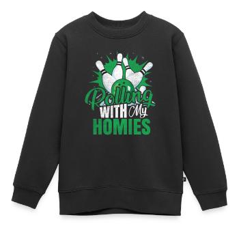 Rouler avec mon cadeau Homies Retro Bowling - Sweat Premium enfant bio - noir - Devant - AI Model Kid Female (0cm)