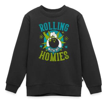 Rouler avec mon cadeau Homies Retro Bowling - Sweat Premium enfant bio - noir - Devant - AI Model Kid Female (0cm)