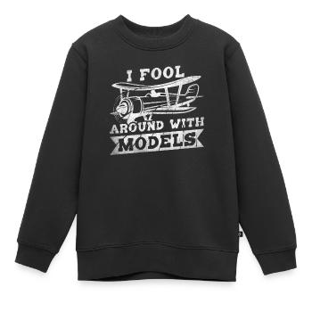 Je m’amuse avec des modèles réduits d’avion - Sweat Premium enfant bio - noir - Devant - AI Model Kid Female (0cm)