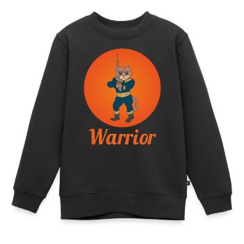 Chat guerrier - Sweat Premium enfant bio - noir - Devant - AI Model Kid Female (0cm)