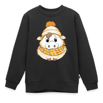 Cute wild boar with scarf and bobble hat. - Kids Premium Organic Sweatshirt - black - Front - AI Model Kid Female (0cm)