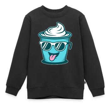 Crème Joghurt Sahne Eis - Becher mit Sonnenbrille - Kinder Premium Organic Sweatshirt - Schwarz - Vorne - AI Model Kid Female (0cm)