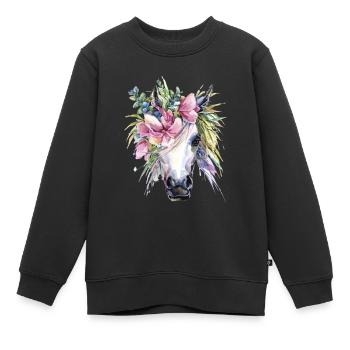 cheval fleurs licorne - Sweat Premium enfant bio - noir - Devant - AI Model Kid Female (0cm)