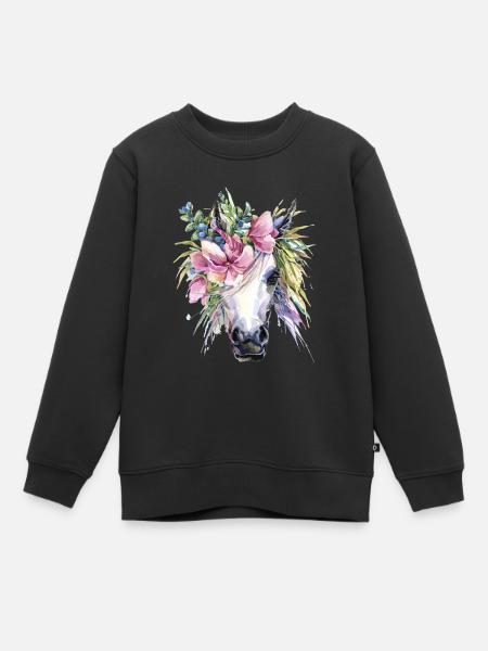 cheval fleurs licorne - Sweat Premium enfant bio - noir