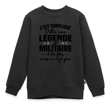 Légende et militaire - Sweat Premium enfant bio - noir - Devant - AI Model Kid Female (0cm)
