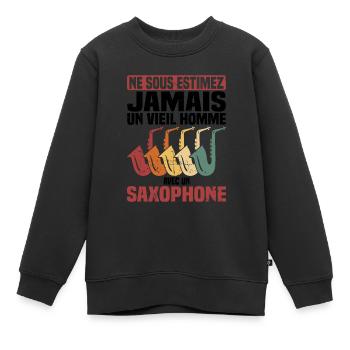 Un vieil homme avec un saxophone - Sweat Premium enfant bio - noir - Devant - AI Model Kid Female (0cm)