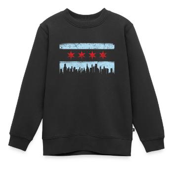 Chicago Skyline Drapeau Chicagoan Vêtements cadeau - Sweat Premium enfant bio - noir - Devant - AI Model Kid Female (0cm)