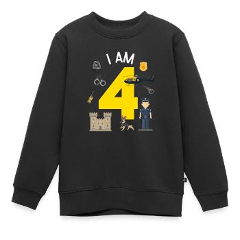 I am 4 - UK Police - Kids Premium Organic Sweatshirt - black - Front - AI Model Kid Female (0cm)