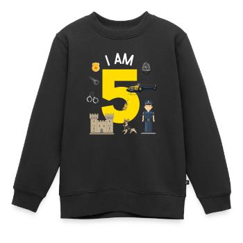 I am 5 - UK Police - Kids Premium Organic Sweatshirt - black - Front - AI Model Kid Female (0cm)