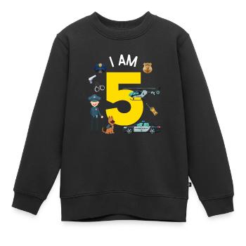 I am 5 - US Police - Kids Premium Organic Sweatshirt - black - Front - AI Model Kid Female (0cm)