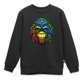 Tête de singe colorée - Sweat Premium enfant bio - noir - Devant - AI Model Kid Female (0cm)