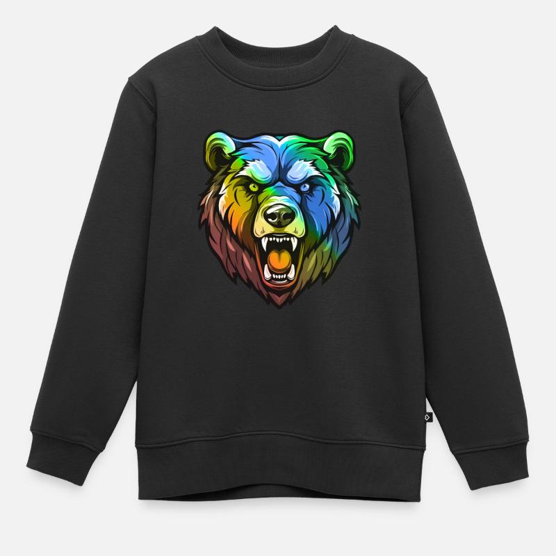 Tête d’ours colorée - Sweat Premium enfant bio - noir