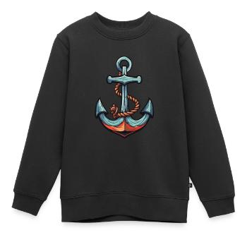 Port d’ancrage - Sweat Premium enfant bio - noir - Devant - AI Model Kid Female (0cm)