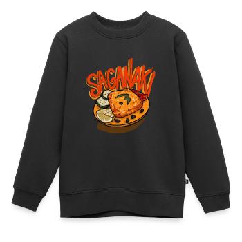 Saganaki Greek Cuisine Food Lovers - Kinder Premium Organic Sweatshirt - Schwarz - Vorne - AI Model Kid Female (0cm)
