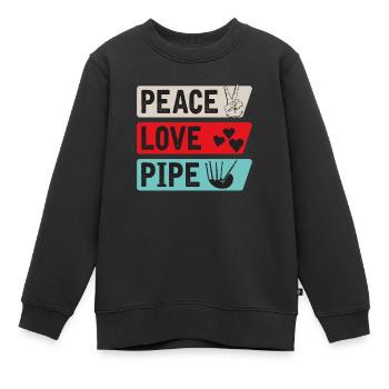 Peace Love Pipe Amateur d’instruments de musique - Sweat Premium enfant bio - noir - Devant - AI Model Kid Female (0cm)