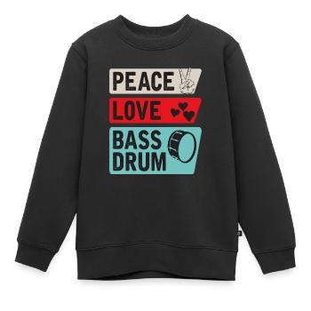 Peace Love Bass Drum Music Instrument - Kinder Premium Organic Sweatshirt - Schwarz - Vorne - AI Model Kid Female (0cm)