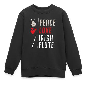 Peace Love Irish Flute Leprechaun Flute - Kinder Premium Organic Sweatshirt - Schwarz - Vorne - AI Model Kid Female (0cm)