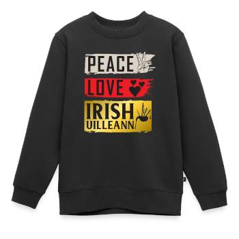 Peace Love Irish Uilleann Instrument - Kinder Premium Organic Sweatshirt - Schwarz - Vorne - AI Model Kid Female (0cm)