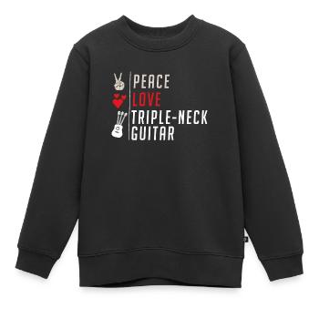 Peace Love Triple-Neck Guitar Instrument - Kinder Premium Organic Sweatshirt - Schwarz - Vorne - AI Model Kid Female (0cm)