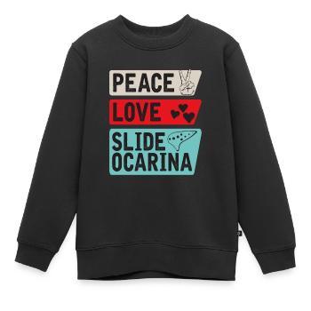 Peace Love Slide Ocarina Instrument - Kinder Premium Organic Sweatshirt - Schwarz - Vorne - AI Model Kid Female (0cm)