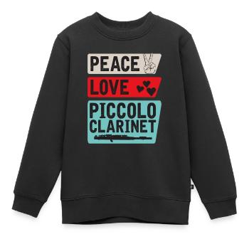Peace Love Piccolo Clarinet Instrument - Kinder Premium Organic Sweatshirt - Schwarz - Vorne - AI Model Kid Female (0cm)