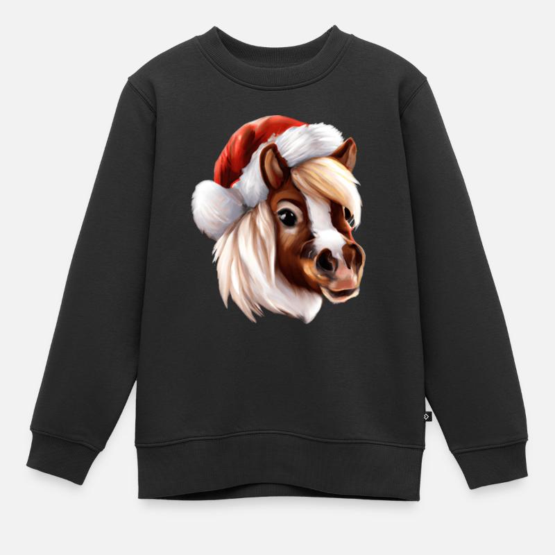 Pferd Weihnachten süß Kinder niedlich - Kinder Premium Organic Sweatshirt - Schwarz