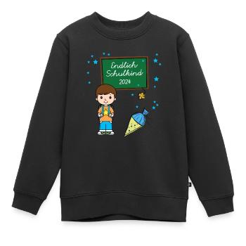 Endlich Schulkind Junge 2024 Einschulung Schule - Kinder Premium Organic Sweatshirt - Schwarz - Vorne - AI Model Kid Female (0cm)