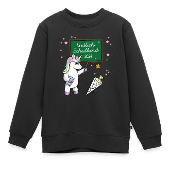 Endlich Schulkind 2024 Schulanfang Schule Einhorn - Kinder Premium Organic Sweatshirt - Schwarz - Vorne - AI Model Kid Female (0cm)