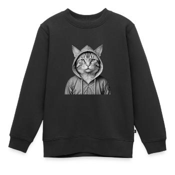 Chat cool portant un sweat à capuche - Sweat Premium enfant bio - noir - Devant - AI Model Kid Female (0cm)