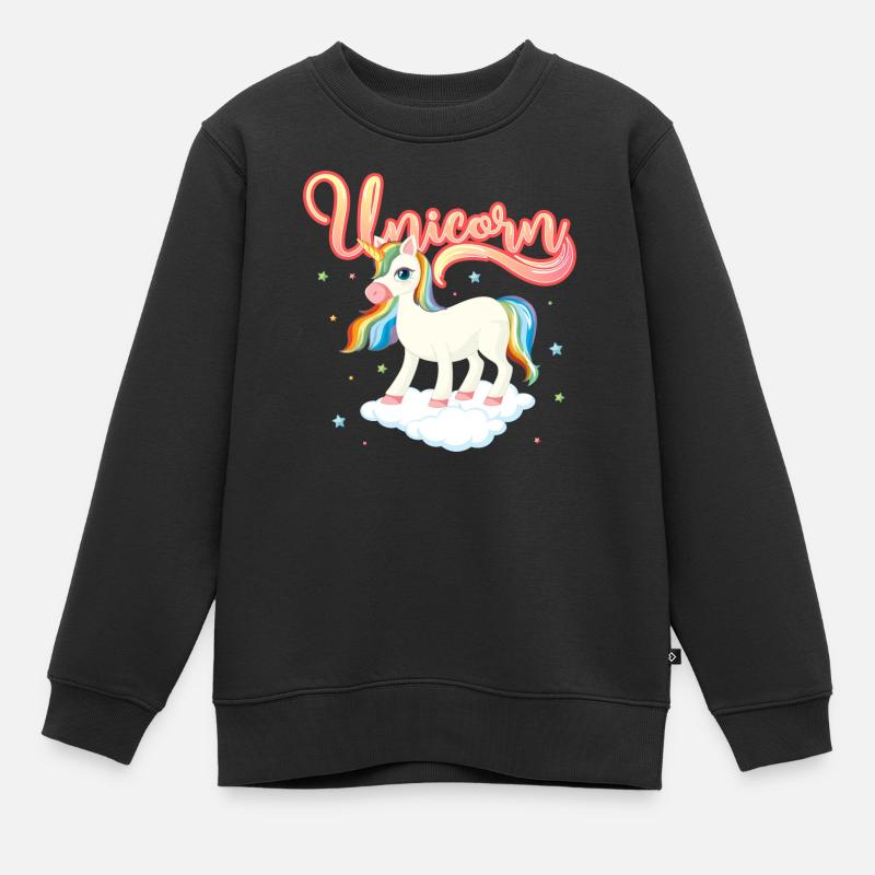 Regenbogen-Einhorn auf der Wolke - Kinder Premium Organic Sweatshirt - Schwarz