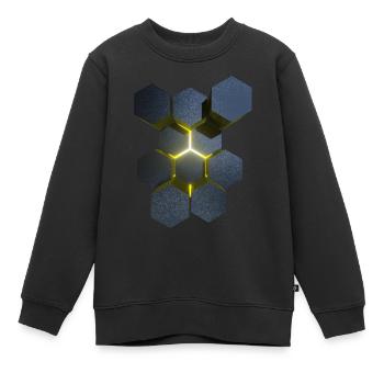 Hexagone Effet 3D Géométrie sacrée - Sweat Premium enfant bio - noir - Devant - AI Model Kid Female (0cm)