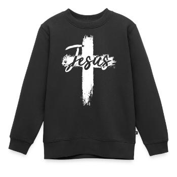 Jésus Christ Croix Église Catholique Évangélique - Sweat Premium enfant bio - noir - Devant - AI Model Kid Female (0cm)