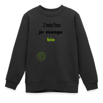 J'm'en fous je mange bio - Sweat Premium enfant bio - noir - Devant - AI Model Kid Female (0cm)