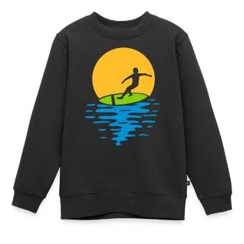 Abend Sonne Surfer - Kinder Premium Organic Sweatshirt - Schwarz - Vorne - AI Model Kid Female (0cm)