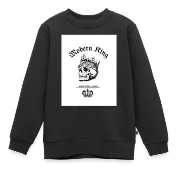 Noir Blanc Illustrated Skull King T Shirt - Sweat Premium enfant bio - noir - Devant - AI Model Kid Female (0cm)