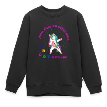 Dabbing Unicorn - Juhu, endlich Schulkind - Kinder Premium Organic Sweatshirt - Schwarz - Vorne - AI Model Kid Female (0cm)