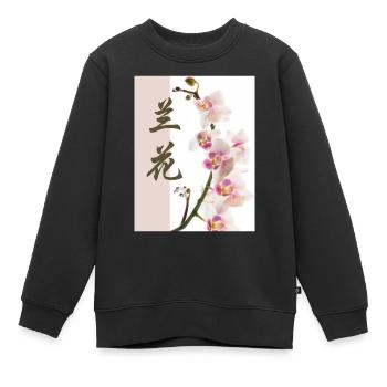 Orchidée - Sweat Premium enfant bio - noir - Devant - AI Model Kid Female (0cm)