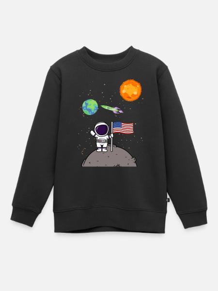 USA Planet America Flag Astronaute d’atterrissage sur la Lune - Sweat Premium enfant bio - noir