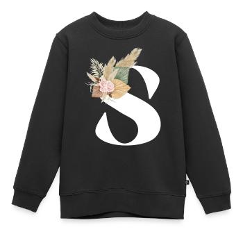 Buchstabe S blumig - Kinder Premium Organic Sweatshirt - Schwarz - Vorne - AI Model Kid Female (0cm)