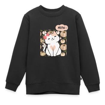 CuteCat meow - Sweat Premium enfant bio - noir - Devant - AI Model Kid Female (0cm)