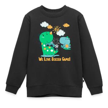 T-shirt We Love Soccer Game Dinosaur - Sweat Premium enfant bio - noir - Devant - AI Model Kid Female (0cm)